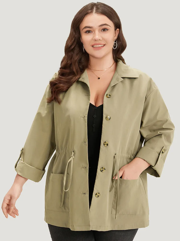 Plain Button Fly Pocket Drawstring Cuffed Sleeve Jacket sold by Bloomchic