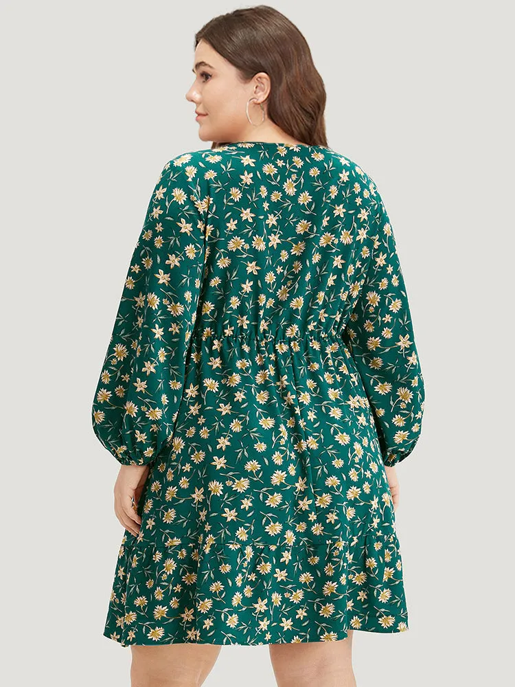 Floral Print Surplice Neck Elastic Cuffs Dress sold by Bloomchic product image thumbnail 2