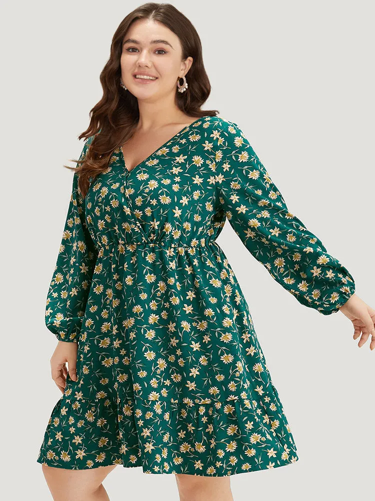 Floral Print Surplice Neck Elastic Cuffs Dress sold by Bloomchic product image thumbnail 3