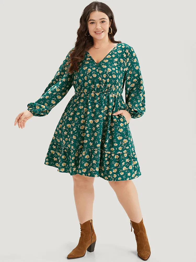 Floral Print Surplice Neck Elastic Cuffs Dress sold by Bloomchic product image thumbnail 4