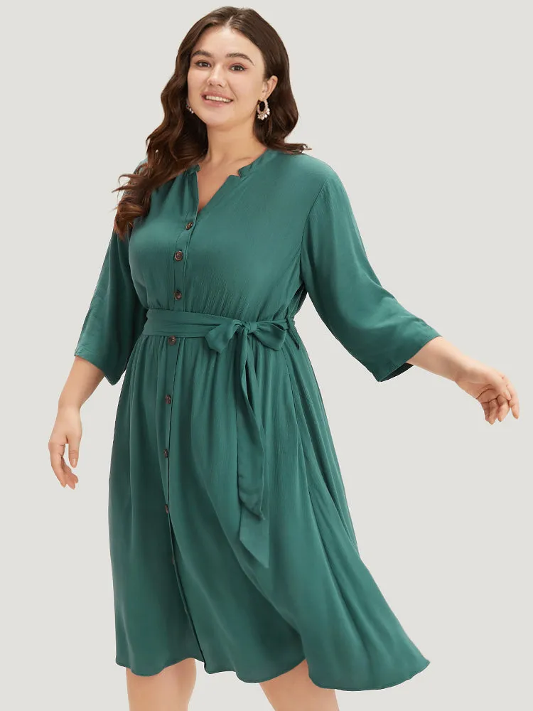 Solid Button Detail Pocket Belted Notched Dress sold by Bloomchic product image thumbnail 3