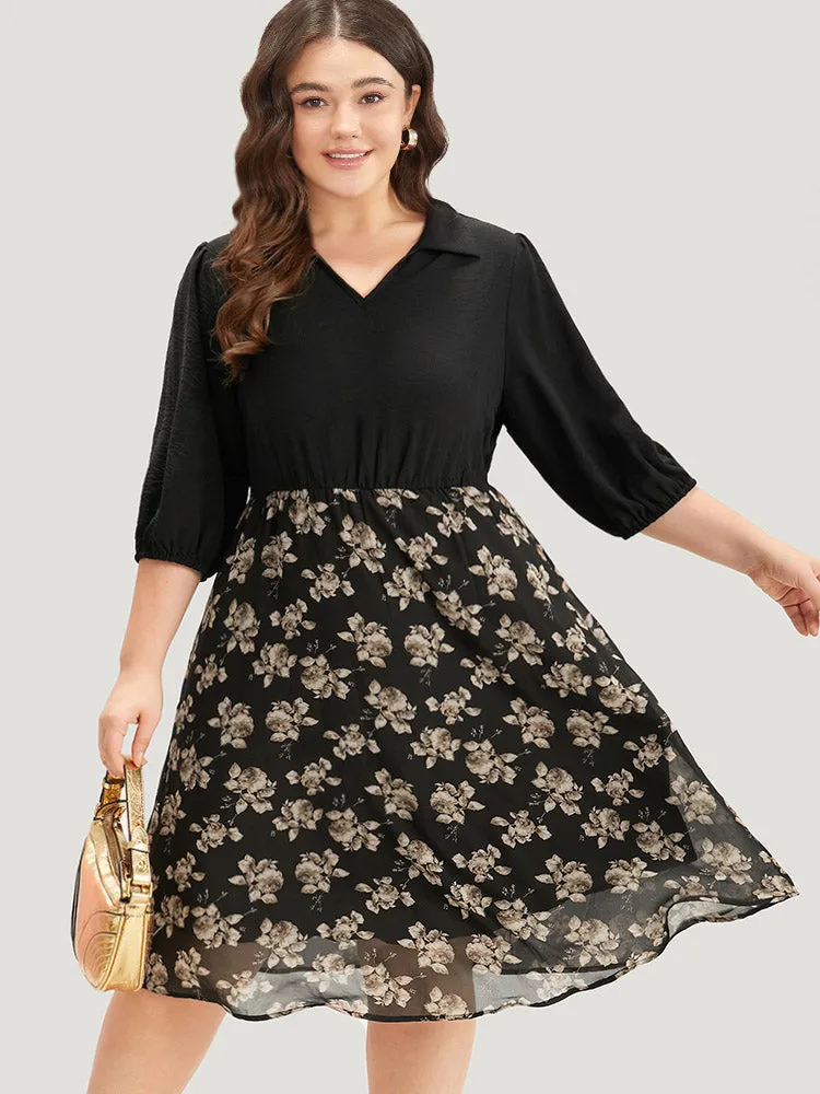 Floral Print Patchwork Shirt Collar Dress sold by Bloomchic product image thumbnail 3