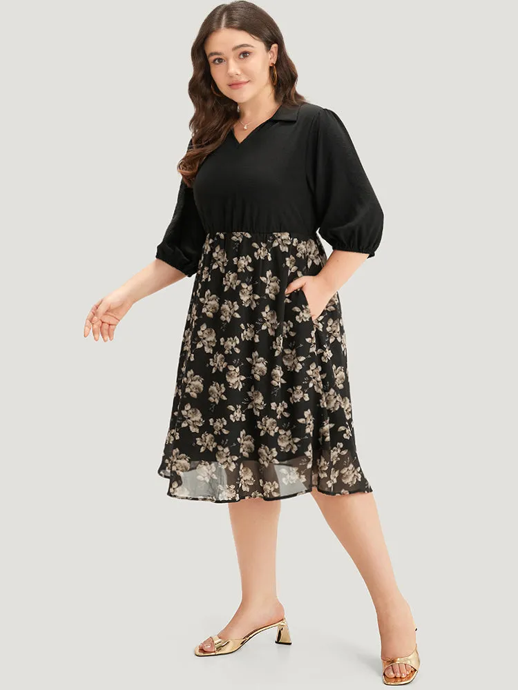 Floral Print Patchwork Shirt Collar Dress sold by Bloomchic product image thumbnail 4