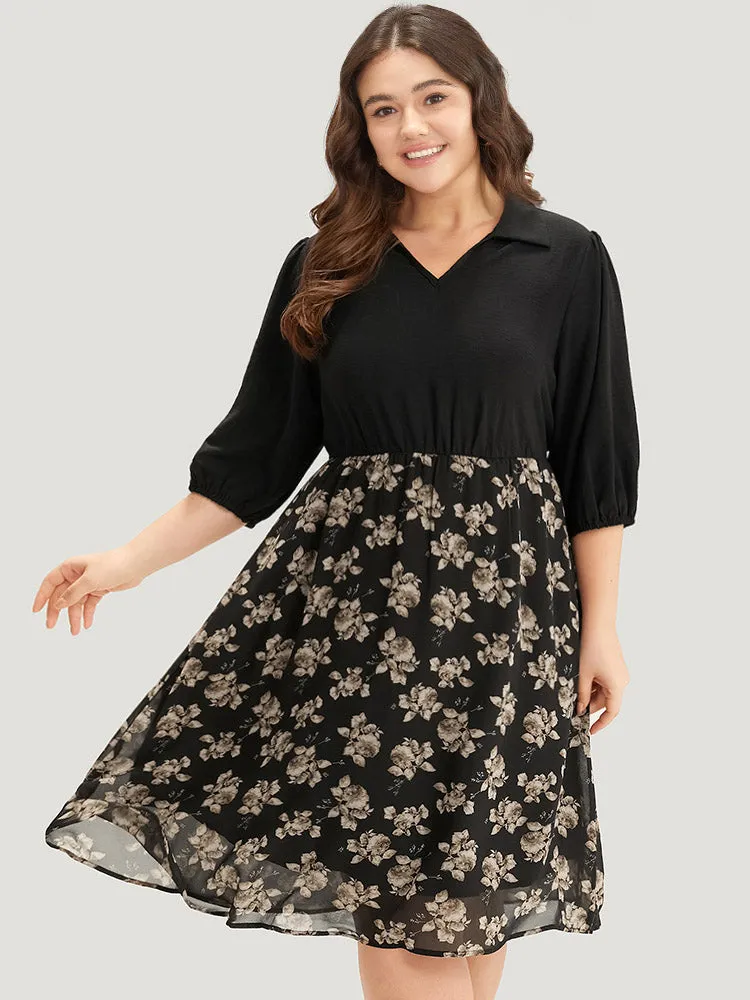 Floral Print Patchwork Shirt Collar Dress sold by Bloomchic product image thumbnail 5