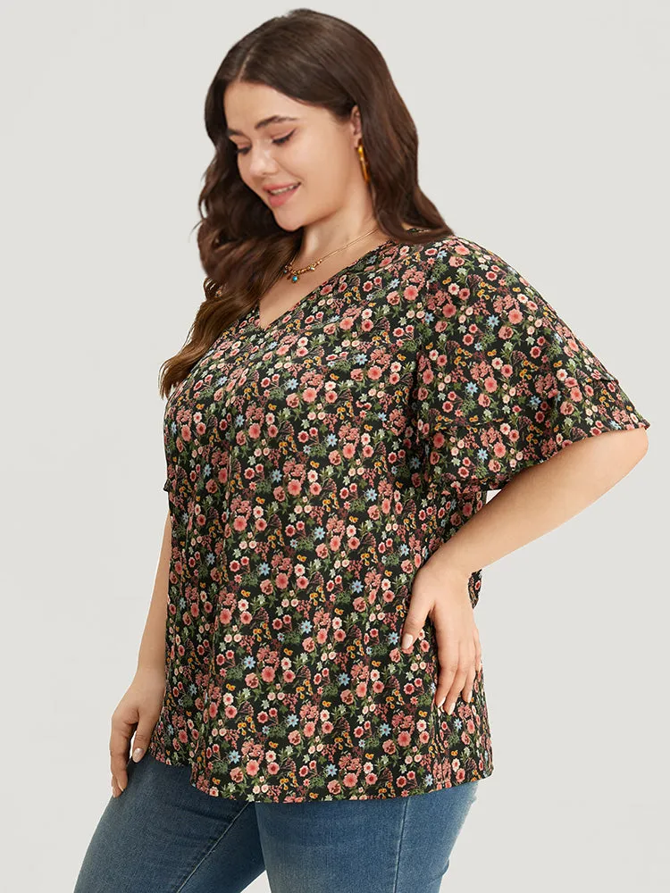 Floral Print Layered Ruffle Sleeve Blouse sold by Bloomchic product image thumbnail 2