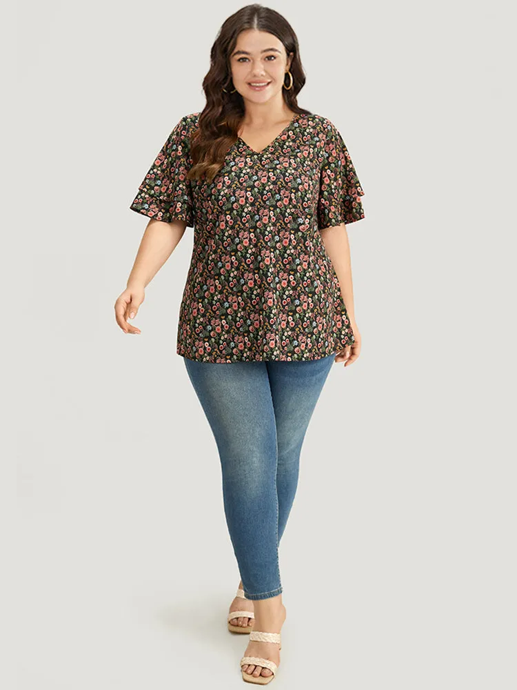 Floral Print Layered Ruffle Sleeve Blouse sold by Bloomchic product image thumbnail 3
