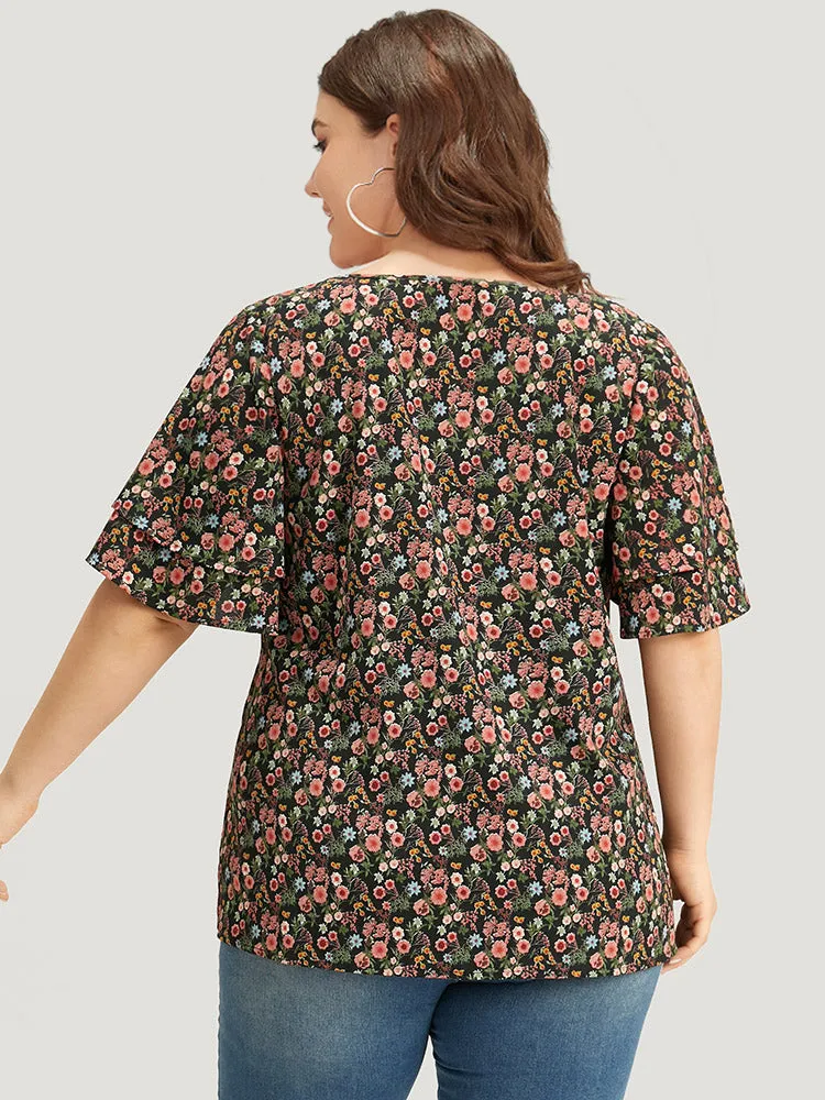 Floral Print Layered Ruffle Sleeve Blouse sold by Bloomchic product image thumbnail 4