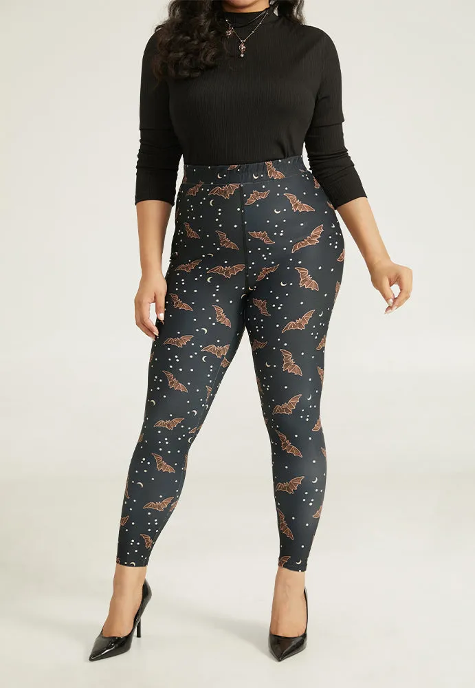 Halloween Bat & Star Print Skinny Elastic Waist Leggings sold by Bloomchic product image thumbnail 4