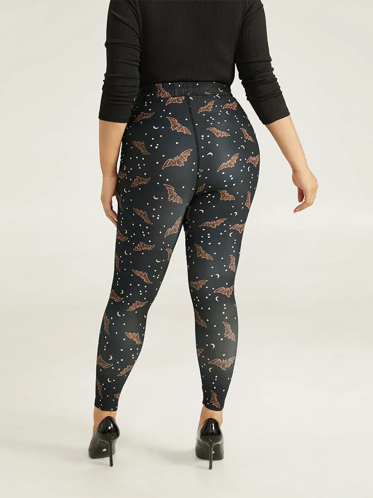 Halloween Bat & Star Print Skinny Elastic Waist Leggings sold by Bloomchic product image thumbnail 5