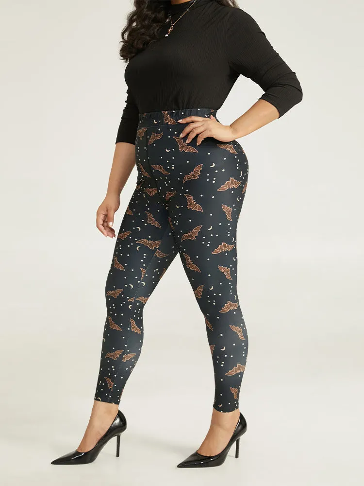 Halloween Bat & Star Print Skinny Elastic Waist Leggings sold by Bloomchic product image thumbnail 2