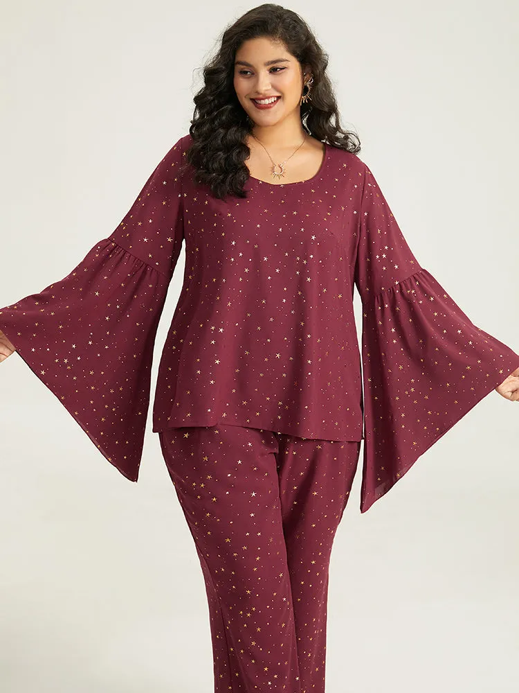 Halloween Star Glitter Bell Sleeve Asymmetrical Cuffs Blouse sold by Bloomchic product image thumbnail 3