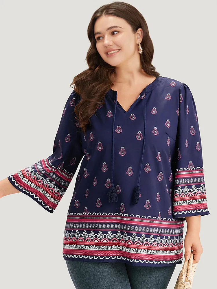 Boho Print Tie Neck Tassel Trim Blouse sold by Bloomchic product image thumbnail 3