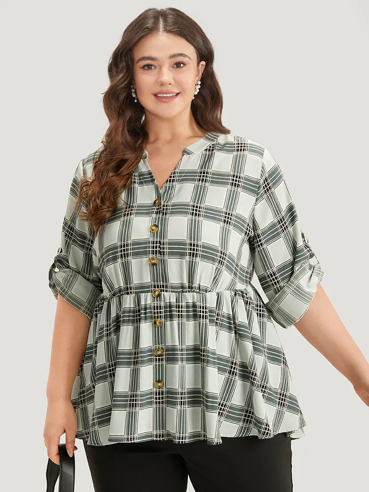 Plaid Notched Button Through Tab Sleeve Blouse sold by Bloomchic product image thumbnail 5