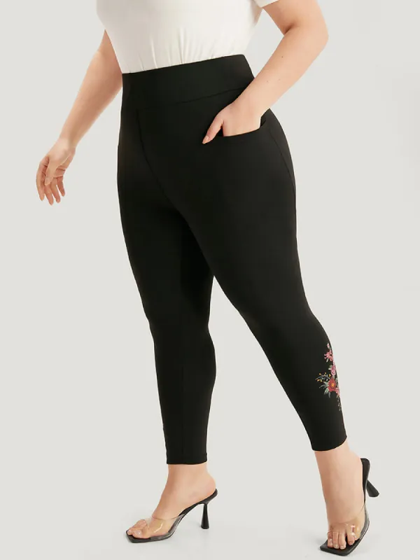 Plain Pocket Wideband Waist Floral Print Leggings sold by Bloomchic