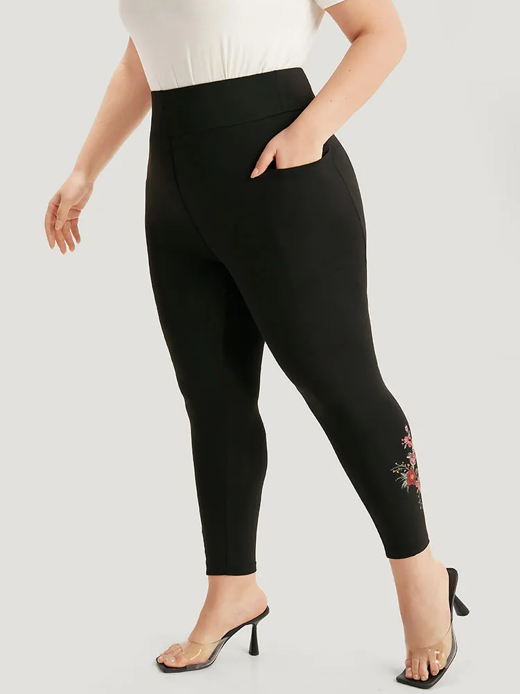 Plain Pocket Wideband Waist Floral Print Leggings sold by Bloomchic
