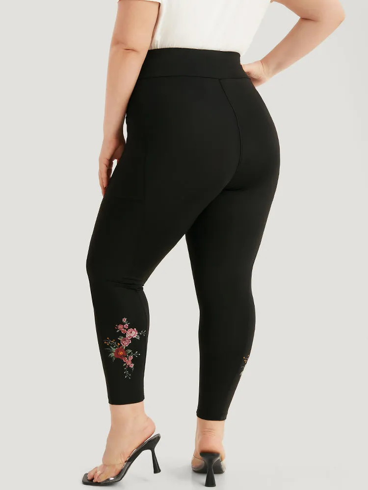 Plain Pocket Wideband Waist Floral Print Leggings sold by Bloomchic product image thumbnail 5
