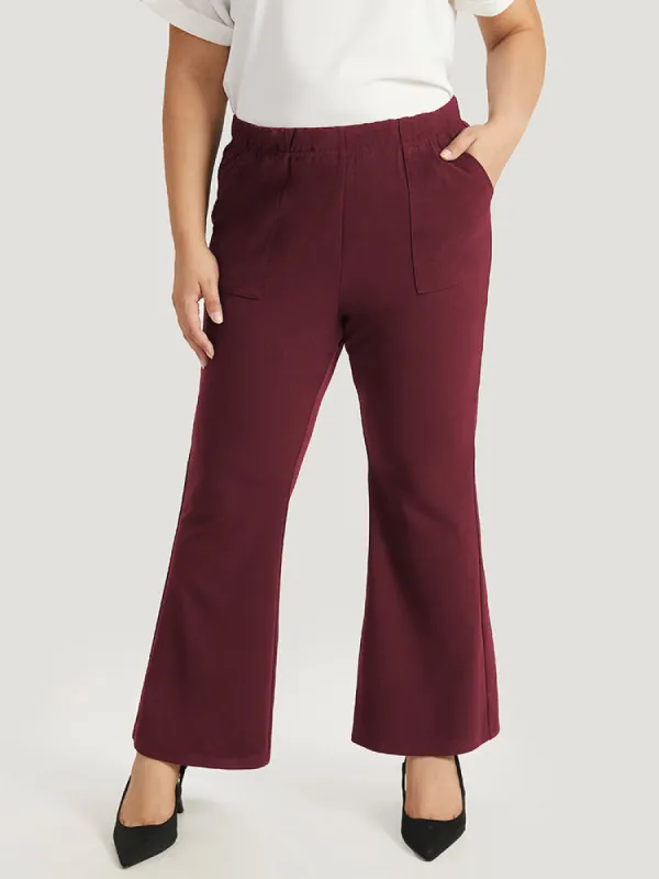 Solid Pocket Flare Leg Elastic Waist Pants sold by Bloomchic