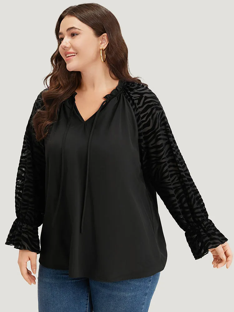 Halloween Zebra Print Tie Neck Frill Trim Patchwork Blouse sold by Bloomchic product image thumbnail 4