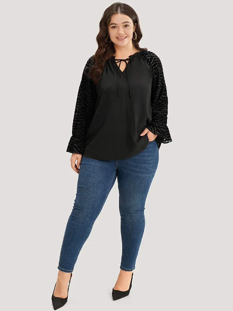 Halloween Zebra Print Tie Neck Frill Trim Patchwork Blouse sold by Bloomchic product image thumbnail 5