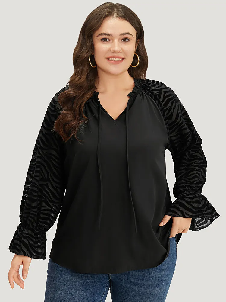 Halloween Zebra Print Tie Neck Frill Trim Patchwork Blouse sold by Bloomchic product image thumbnail 2