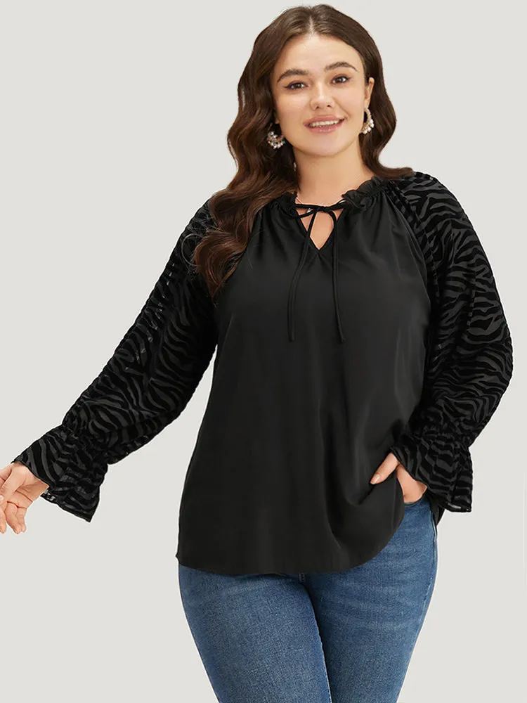 Halloween Zebra Print Tie Neck Frill Trim Patchwork Blouse sold by Bloomchic product image thumbnail 3