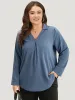 Anti-Wrinkle Plain V Neck Plicated Detail Blouse sold by Bloomchic