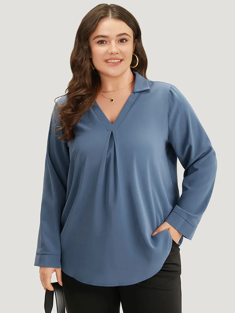 Anti-Wrinkle Plain V Neck Plicated Detail Blouse sold by Bloomchic product image thumbnail 3