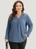Anti-Wrinkle Plain V Neck Plicated Detail Blouse sold by Bloomchic