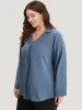 Anti-Wrinkle Plain V Neck Plicated Detail Blouse sold by Bloomchic