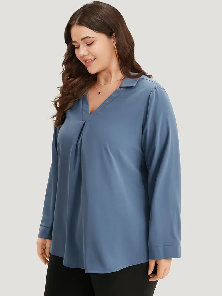 Anti-Wrinkle Plain V Neck Plicated Detail Blouse sold by Bloomchic product image thumbnail 2
