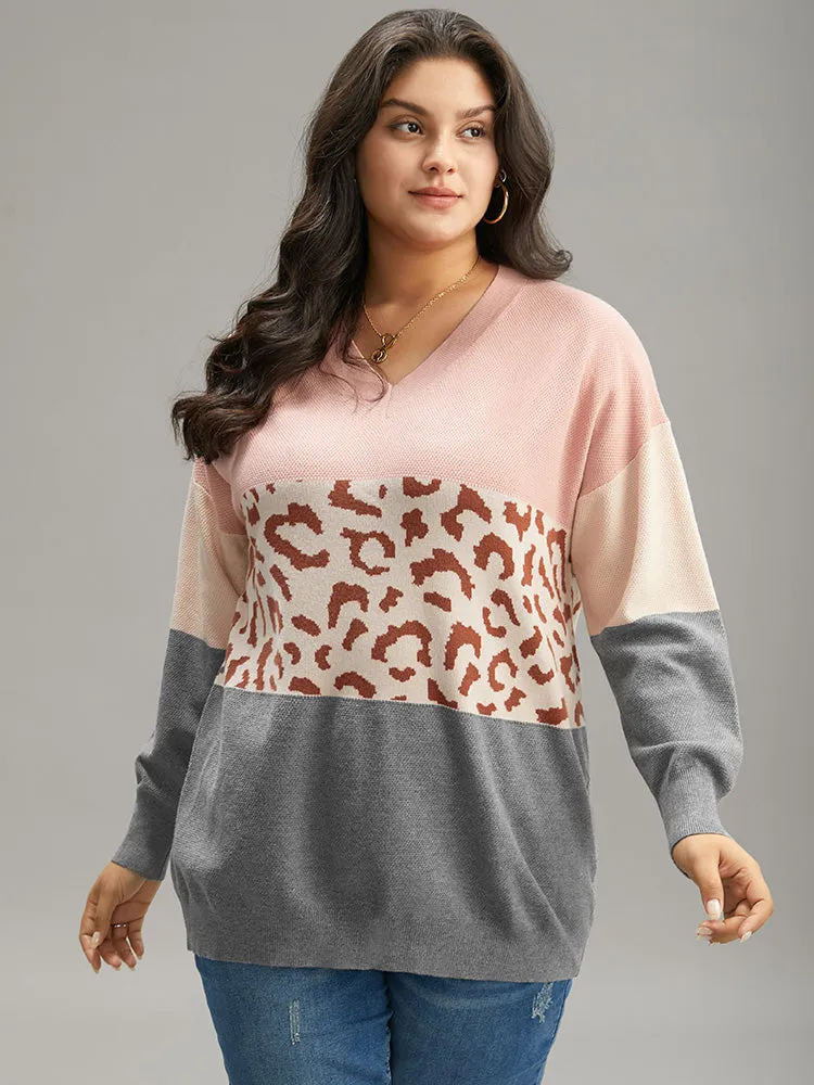 Leopard Contrast Patchwork Batwing Sleeve Pullover sold by Bloomchic