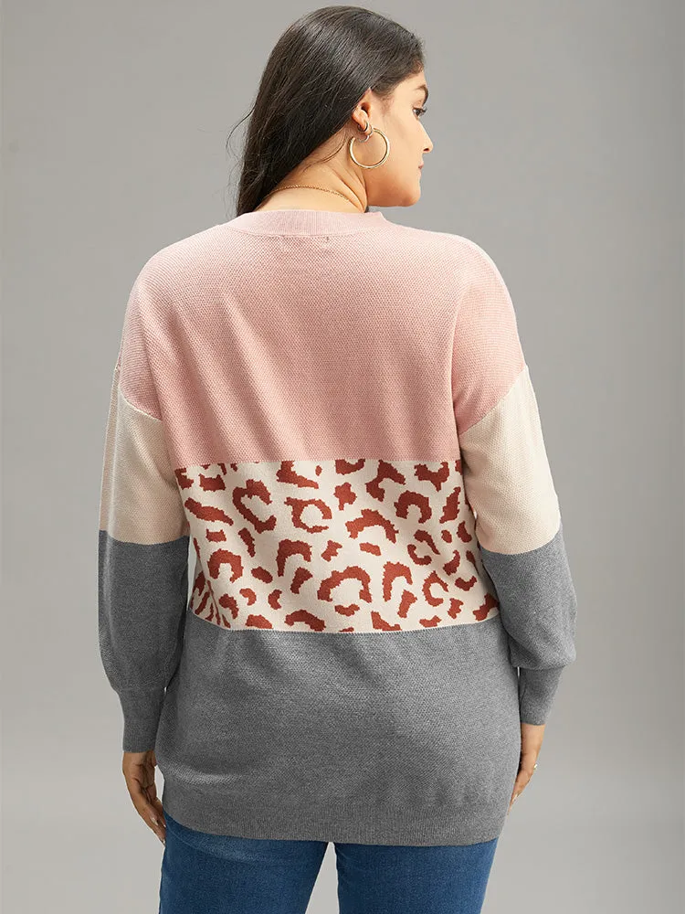 Leopard Contrast Patchwork Batwing Sleeve Pullover sold by Bloomchic product image thumbnail 2