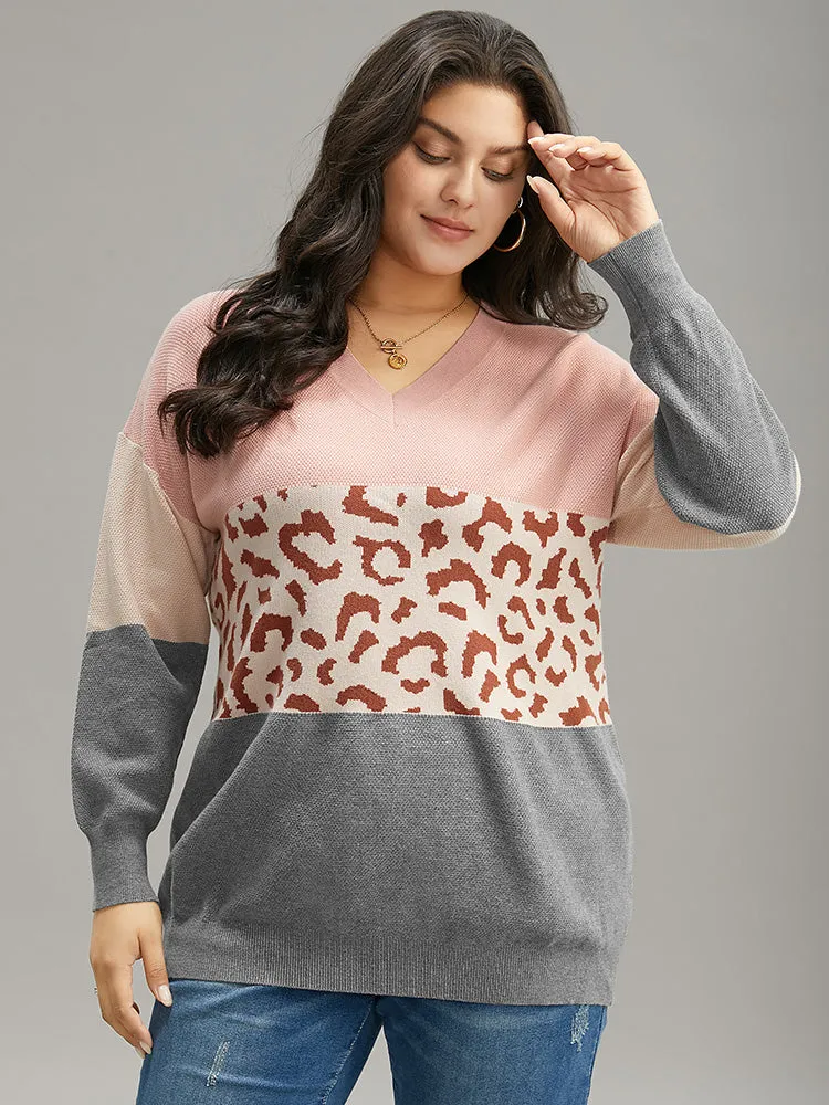 Leopard Contrast Patchwork Batwing Sleeve Pullover sold by Bloomchic product image thumbnail 3