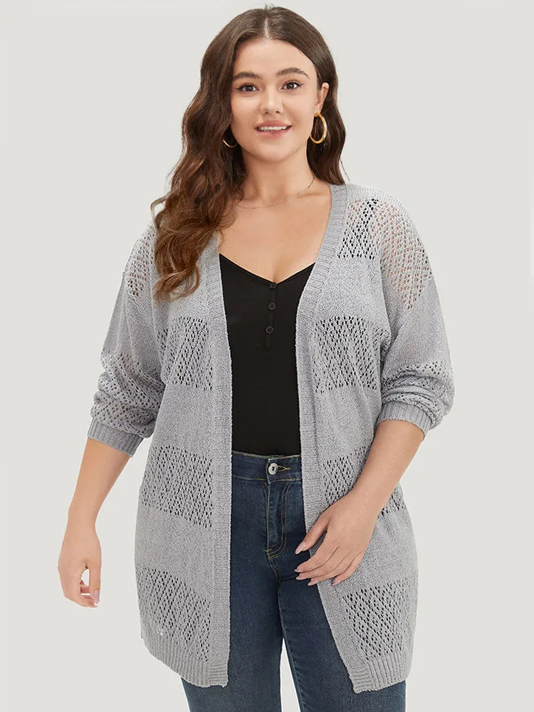 Plain Geometric Eyelet Open Front Cardigan sold by Bloomchic