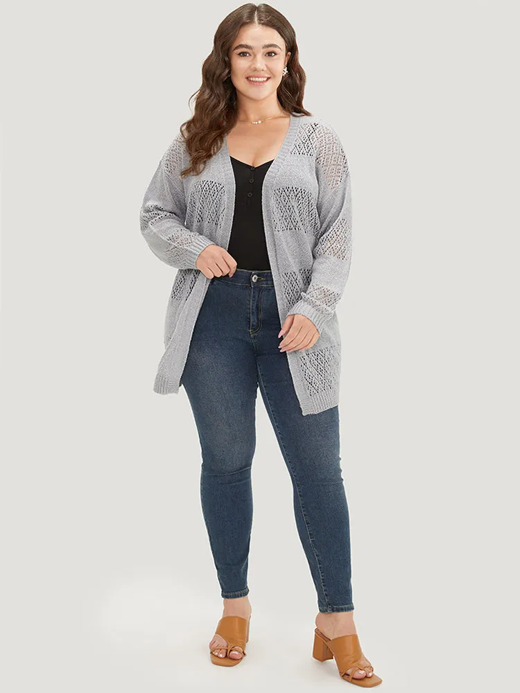 Plain Geometric Eyelet Open Front Cardigan sold by Bloomchic product image thumbnail 3