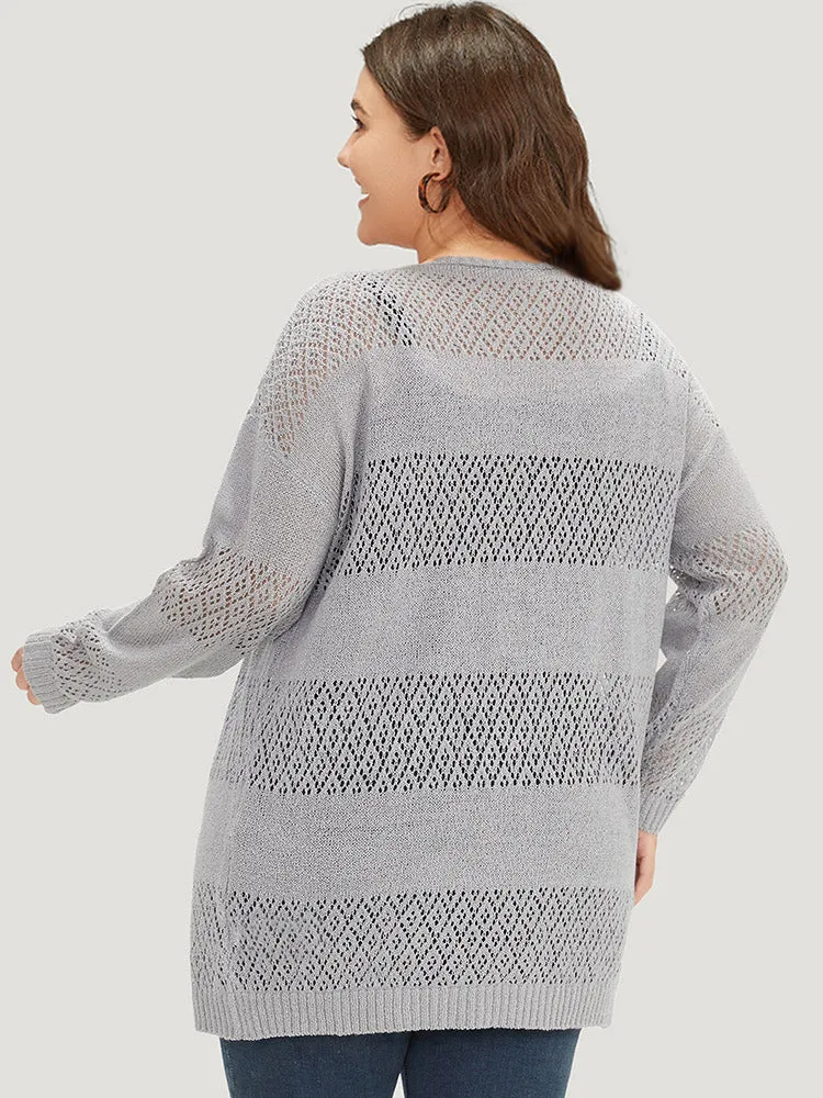 Plain Geometric Eyelet Open Front Cardigan sold by Bloomchic product image thumbnail 2