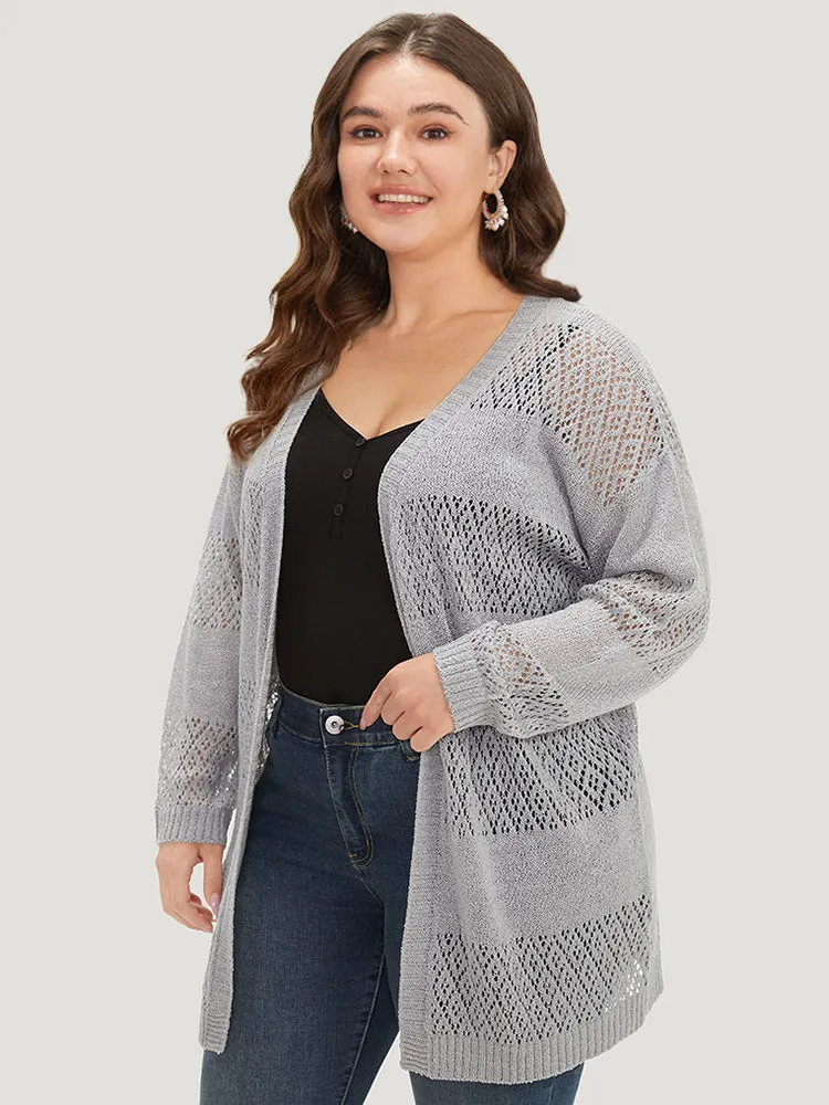 Plain Geometric Eyelet Open Front Cardigan sold by Bloomchic product image thumbnail 4