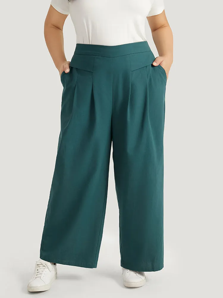 Plain Pocket Elastic Waist Plicated Detail Pants sold by Bloomchic