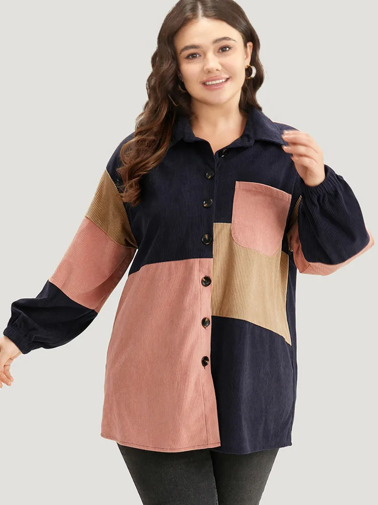 Colorblock Contrast Patchwork Pocket Button Through Jacket sold by Bloomchic