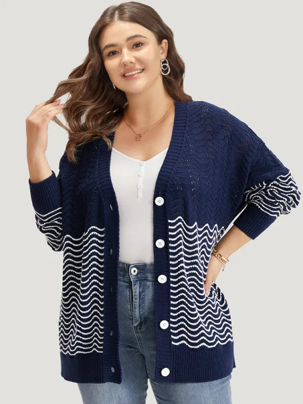 Water Ripple Button Fly Elastic Cuffs Cardigan sold by Bloomchic