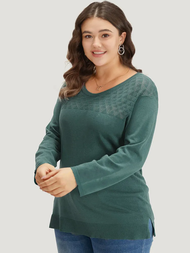 Solid Split Side Eyelet Patchwork Pullover sold by Bloomchic product image thumbnail 4