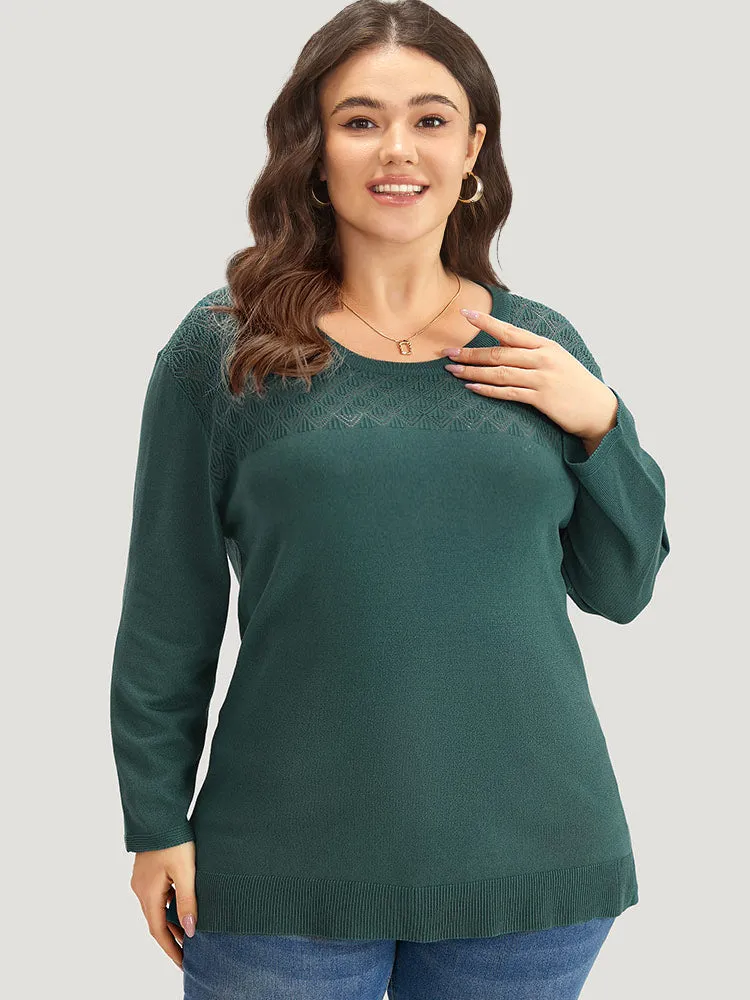Solid Split Side Eyelet Patchwork Pullover sold by Bloomchic