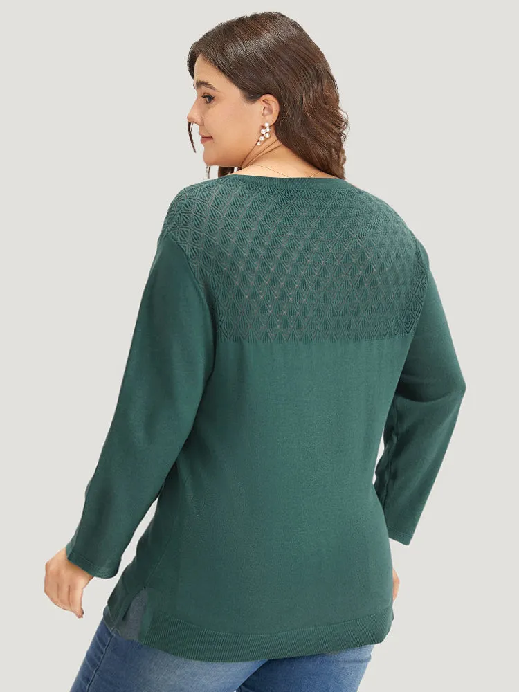 Solid Split Side Eyelet Patchwork Pullover sold by Bloomchic product image thumbnail 2