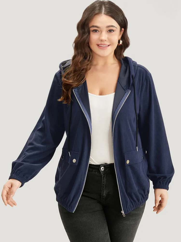 Halloween Solid Flap Pocket Hooded Drawstring Jacket sold by Bloomchic