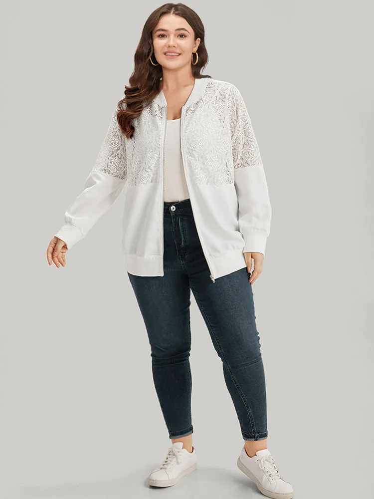 Plain Lace Insert Zipper Fly Jacket sold by Bloomchic product image thumbnail 4