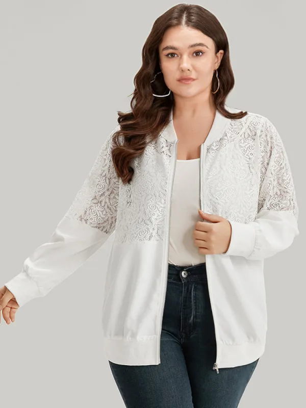 Plain Lace Insert Zipper Fly Jacket sold by Bloomchic