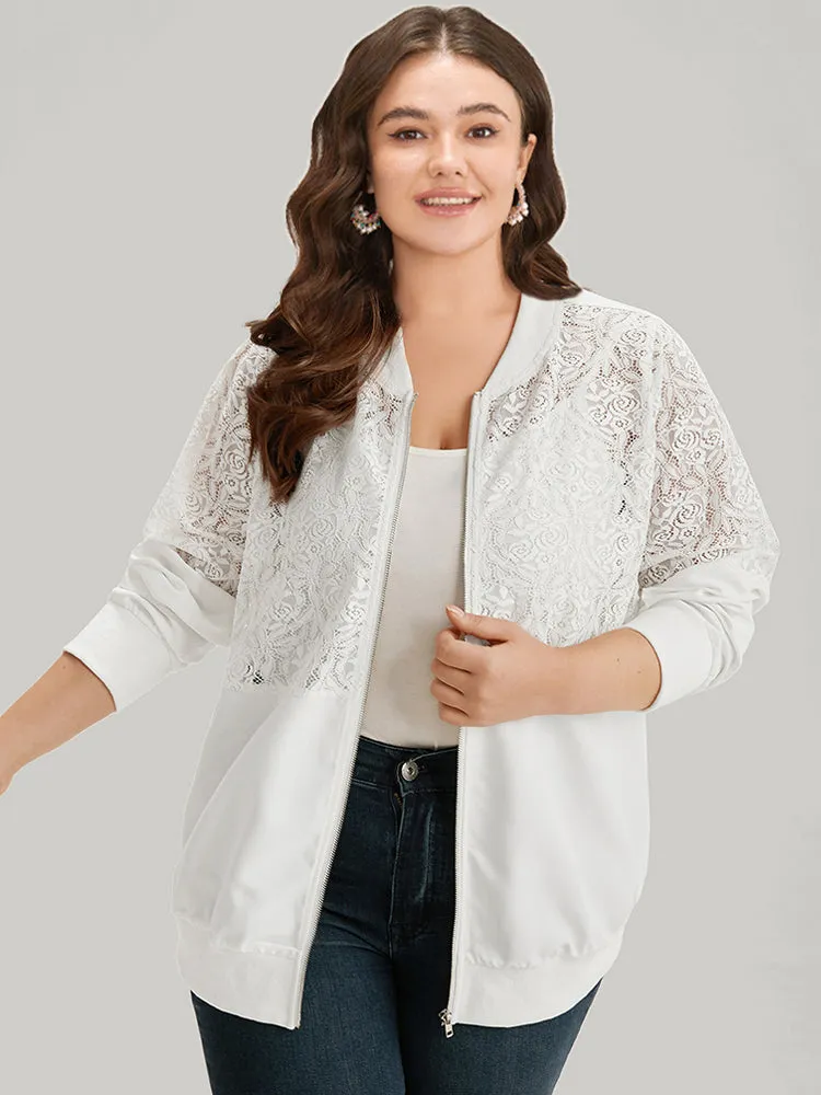 Plain Lace Insert Zipper Fly Jacket sold by Bloomchic product image thumbnail 5