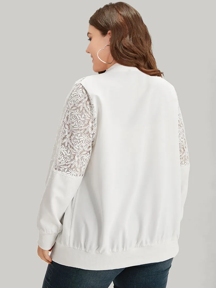 Plain Lace Insert Zipper Fly Jacket sold by Bloomchic product image thumbnail 2