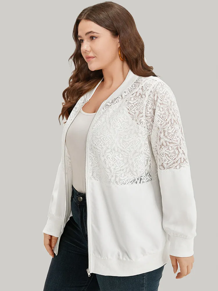 Plain Lace Insert Zipper Fly Jacket sold by Bloomchic product image thumbnail 3
