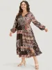 Bandana Print Wrap Pocket Lantern Sleeve Dress sold by Bloomchic